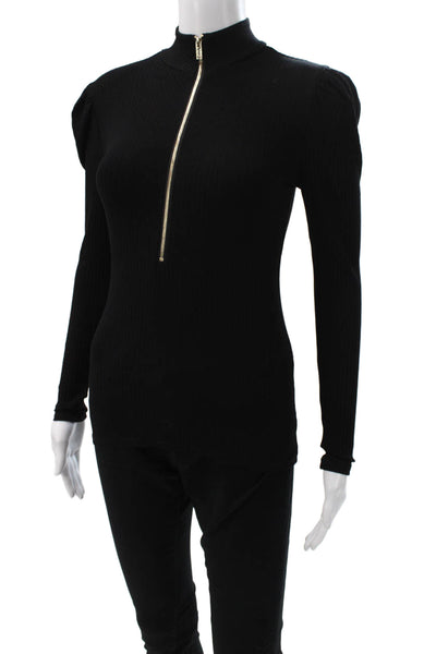 Generation Love Women Black Ribbed Knit Mock Neck Long Sleeve Blouse Size XS