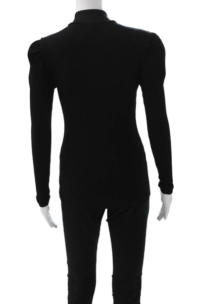 Generation Love Women Black Ribbed Knit Mock Neck Long Sleeve Blouse Size XS