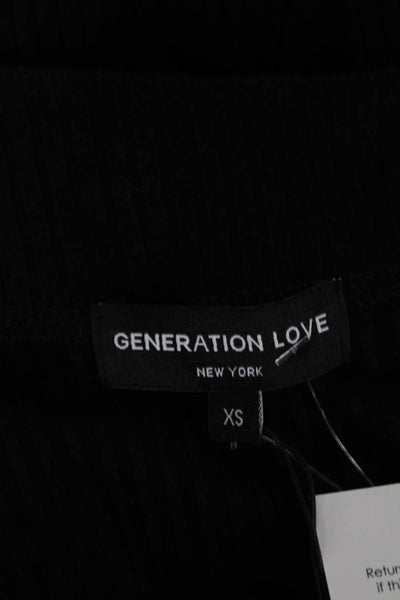 Generation Love Women Black Ribbed Knit Mock Neck Long Sleeve Blouse Size XS