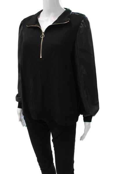 Generation Love Womens Faux Leather Collared Zip Sweatshirt Black Size M
