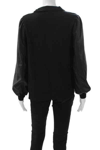 Generation Love Womens Faux Leather Collared Zip Sweatshirt Black Size M