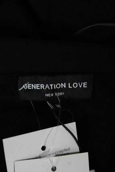 Generation Love Womens Faux Leather Collared Zip Sweatshirt Black Size M