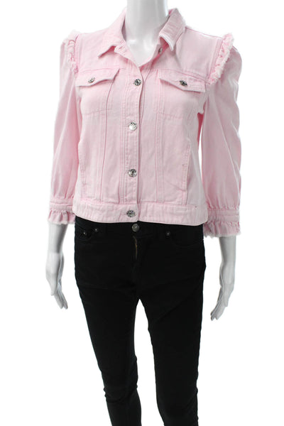 Generation Love Womens Basic Jacket Denim Pink 3/4 Sleeve Button Size XS