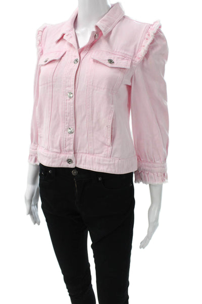 Generation Love Womens Basic Jacket Denim Pink 3/4 Sleeve Button Size XS