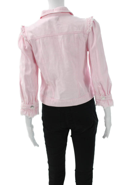 Generation Love Womens Basic Jacket Denim Pink 3/4 Sleeve Button Size XS