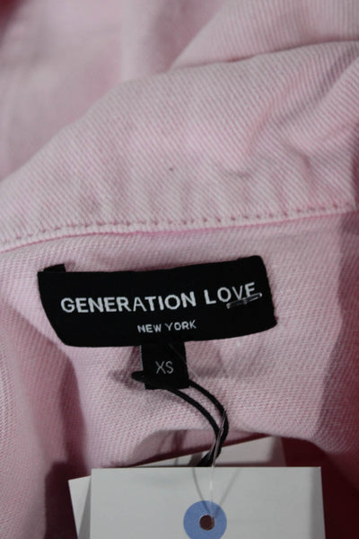 Generation Love Womens Basic Jacket Denim Pink 3/4 Sleeve Button Size XS