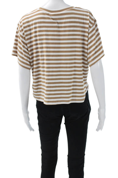 LNA Womens Basic Brown Striped Crew Neck Short Sleeve T-Shirt Size M