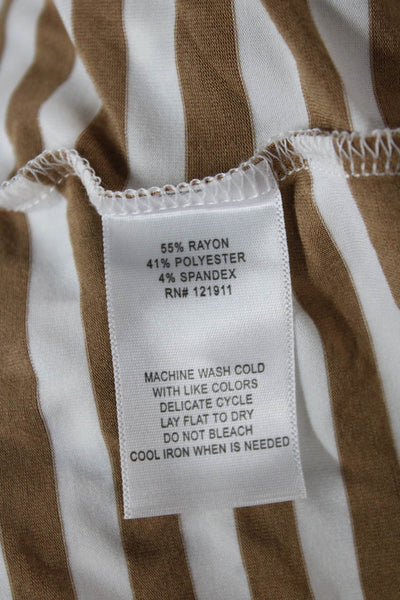 LNA Womens Basic Brown Striped Crew Neck Short Sleeve T-Shirt Size M
