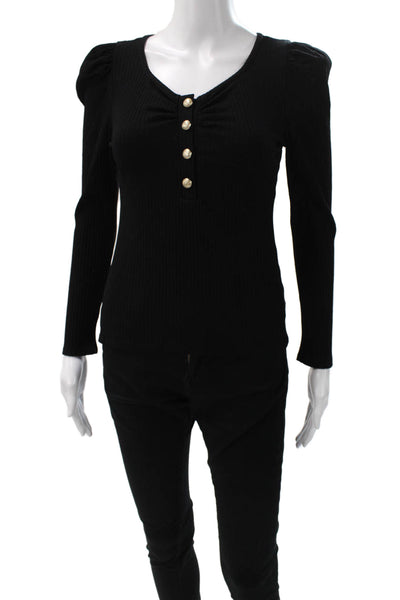 Generation Love Women Basic Black Henley Long Sleeve Rayon Blouse Size S