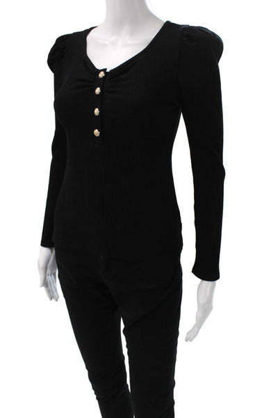 Generation Love Women Basic Black Henley Long Sleeve Rayon Blouse Size S