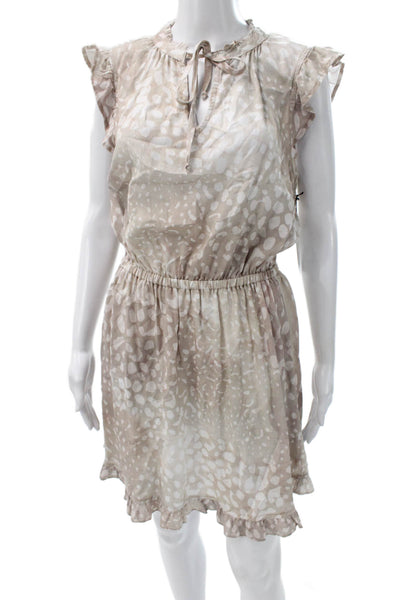 Bella Dahl Womens Shift V Neck Short Sleeve Animal Print Beige Dress Size M