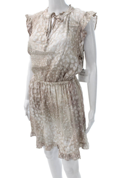 Bella Dahl Womens Shift V Neck Short Sleeve Animal Print Beige Dress Size M
