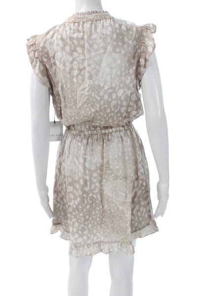 Bella Dahl Womens Shift V Neck Short Sleeve Animal Print Beige Dress Size M