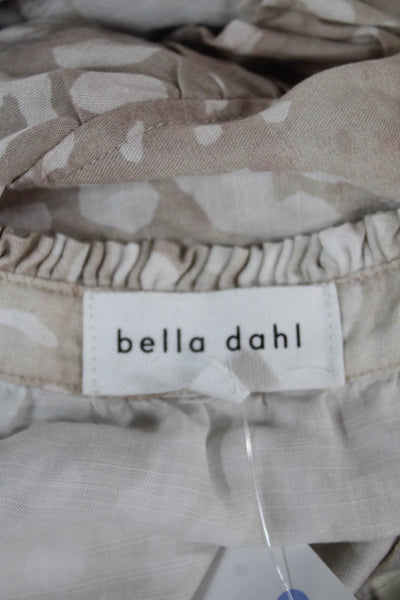 Bella Dahl Womens Shift V Neck Short Sleeve Animal Print Beige Dress Size M