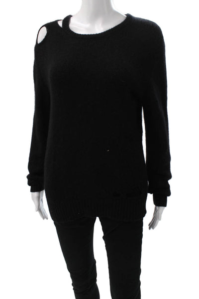 Skull Cashmere Women Pullover Sweater Black Crew Neck 100% Cashmere Size S