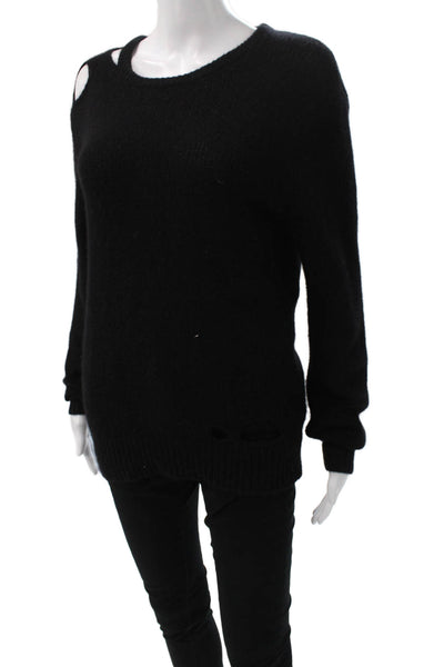 Skull Cashmere Women Pullover Sweater Black Crew Neck 100% Cashmere Size S