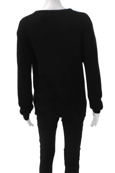Skull Cashmere Women Pullover Sweater Black Crew Neck 100% Cashmere Size S