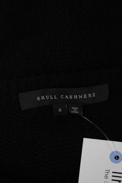 Skull Cashmere Women Pullover Sweater Black Crew Neck 100% Cashmere Size S