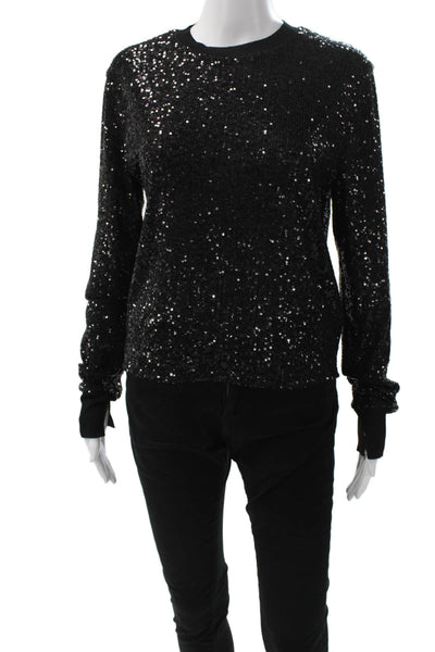 Allsaints Women Black Pullover Sweater Long Sleeve Crew Neck Polyester Size M