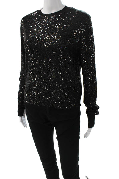 Allsaints Women Black Pullover Sweater Long Sleeve Crew Neck Polyester Size M