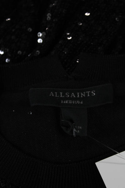 Allsaints Women Black Pullover Sweater Long Sleeve Crew Neck Polyester Size M