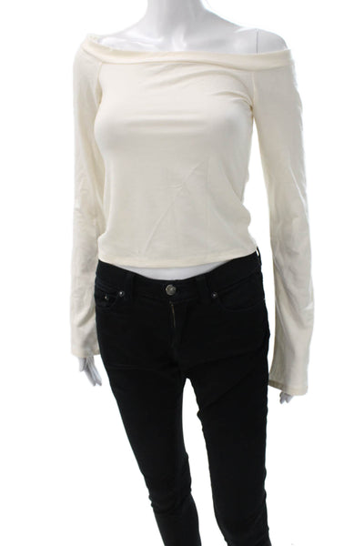 Reformation Women Cropped Off the Shoulder Ivory Blouse Long Sleeve Size S