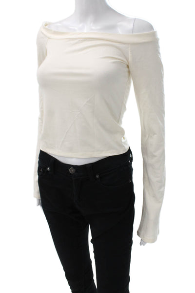 Reformation Women Cropped Off the Shoulder Ivory Blouse Long Sleeve Size S