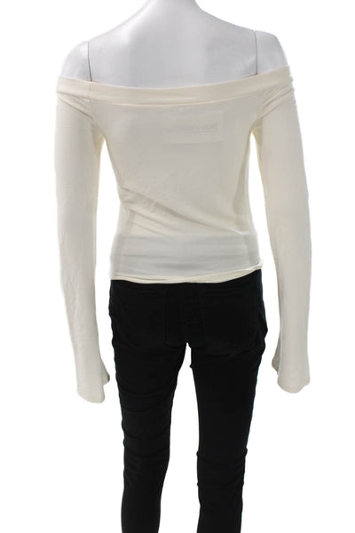 Reformation Women Cropped Off the Shoulder Ivory Blouse Long Sleeve Size S