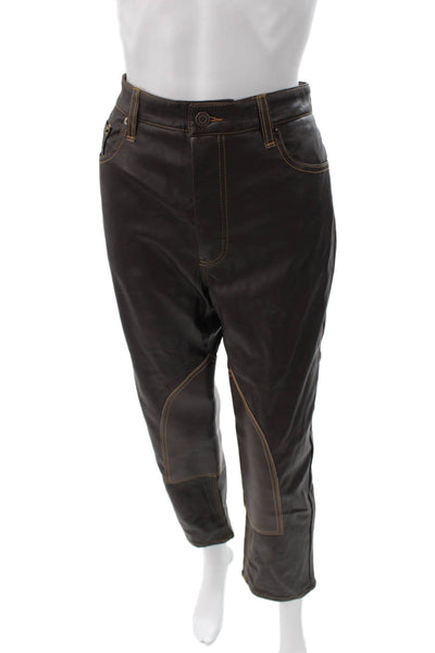 Still Here Womens Ankle Pants Brown Button 28in Inseam Size 29