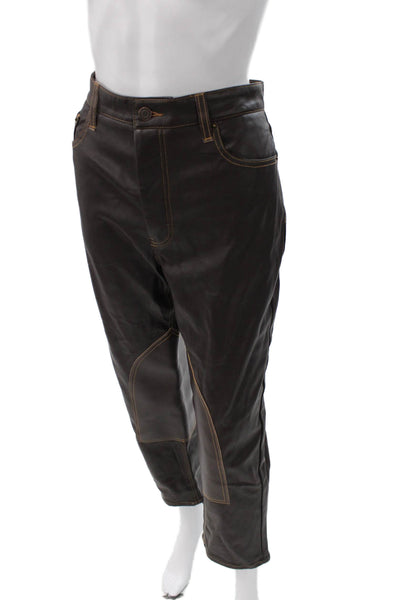 Still Here Womens Ankle Pants Brown Button 28in Inseam Size 29
