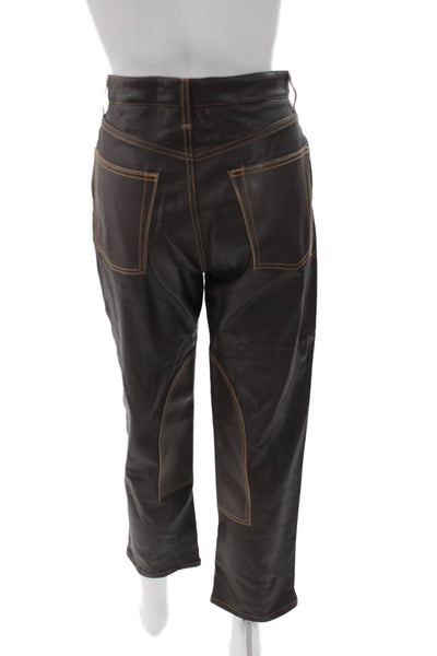Still Here Womens Ankle Pants Brown Button 28in Inseam Size 29