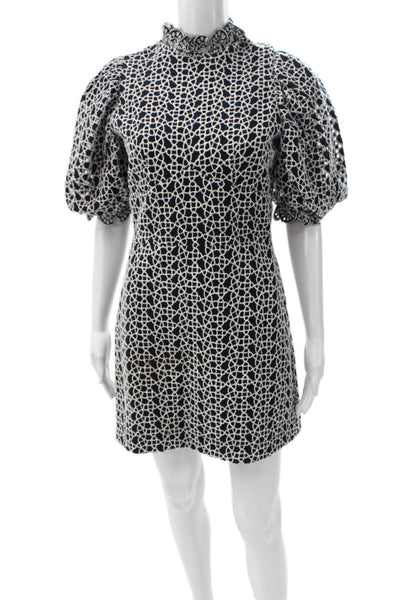 Acler Women Multicolor Linen Geometric Mockneck Mini Dress Short-Sleeve Size 4