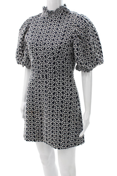 Acler Women Multicolor Linen Geometric Mockneck Mini Dress Short-Sleeve Size 4