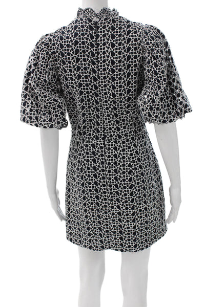 Acler Women Multicolor Linen Geometric Mockneck Mini Dress Short-Sleeve Size 4