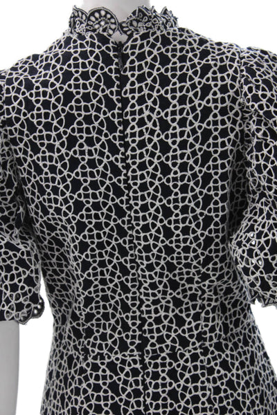 Acler Women Multicolor Linen Geometric Mockneck Mini Dress Short-Sleeve Size 4