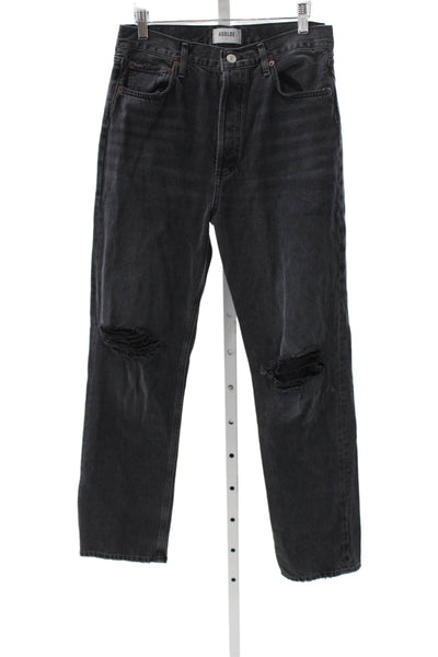 Agolde Womens Black Straight High Waist Jeans Cotton Button Size 29