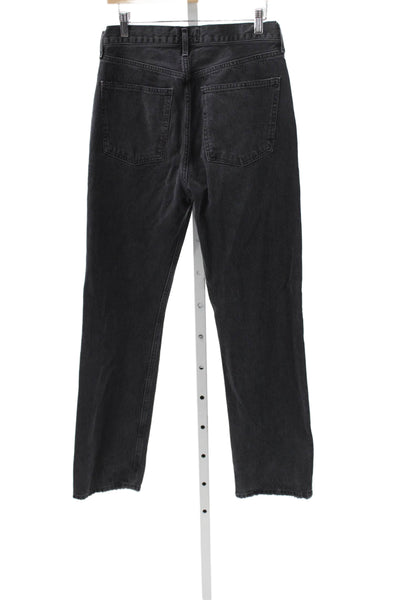 Agolde Womens Black Straight High Waist Jeans Cotton Button Size 29