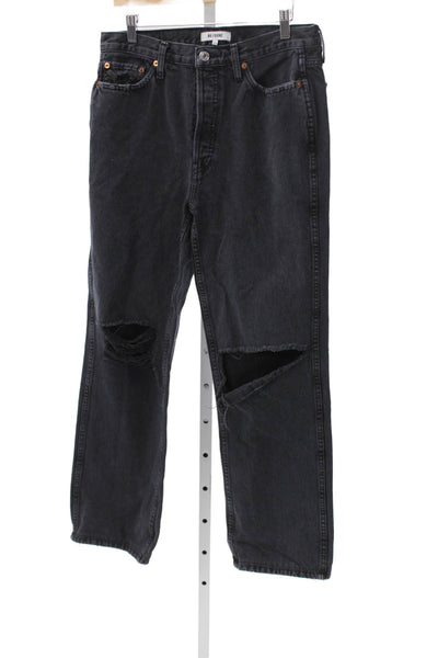 Re/Done Women Black High Waist Straight Jeans Button 100% Cotton Size 29