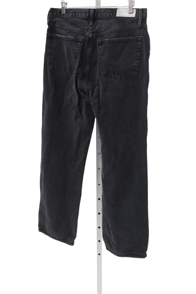 Re/Done Women Black High Waist Straight Jeans Button 100% Cotton Size 29