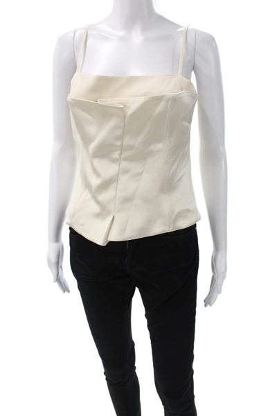 Kimberly Taylor Women Corset Top Ivory Satin Square Neck Zip Sleeveless Size M