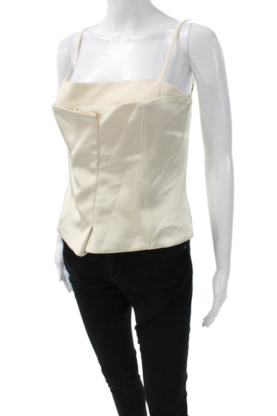 Kimberly Taylor Women Corset Top Ivory Satin Square Neck Zip Sleeveless Size M