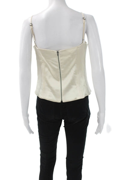 Kimberly Taylor Women Corset Top Ivory Satin Square Neck Zip Sleeveless Size M