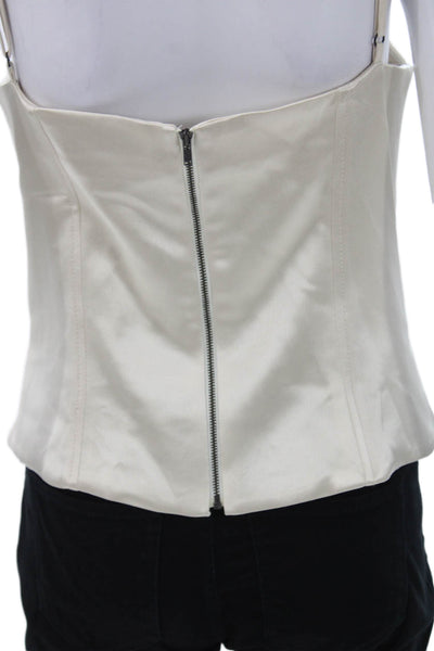 Kimberly Taylor Women Corset Top Ivory Satin Square Neck Zip Sleeveless Size M