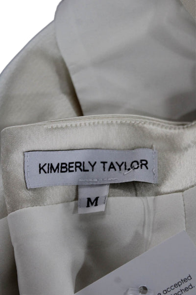Kimberly Taylor Women Corset Top Ivory Satin Square Neck Zip Sleeveless Size M