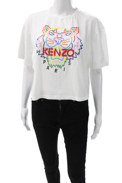 Kenzo Women White Animal Print Crew Neck Short Sleeve Cotton T-Shirt Size S