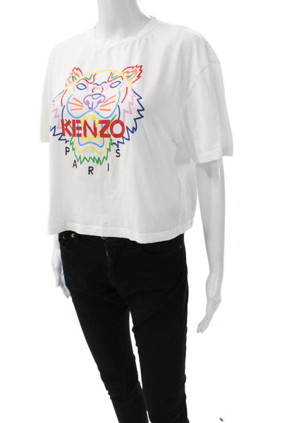 Kenzo Women White Animal Print Crew Neck Short Sleeve Cotton T-Shirt Size S