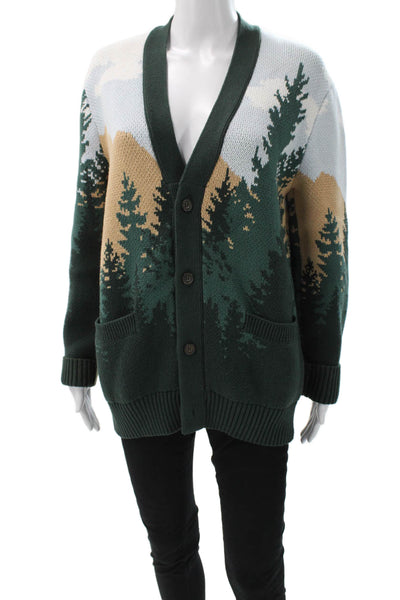 Kith Unisex Cardigan Multicolor Mountain Forest Print V-Neck Size XS