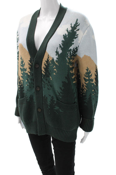 Kith Unisex Cardigan Multicolor Mountain Forest Print V-Neck Size XS