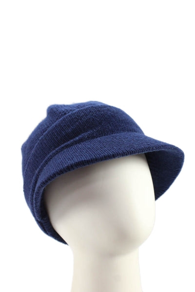 Inverni Womens Wool Knit Brimmed Pom Pom Beanie Hat Navy Size OS