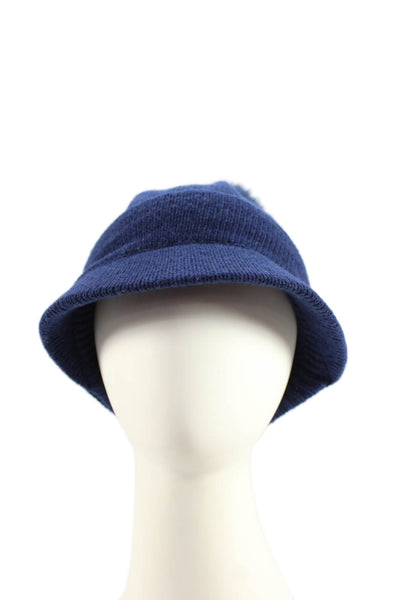 Inverni Womens Wool Knit Brimmed Pom Pom Beanie Hat Navy Size OS